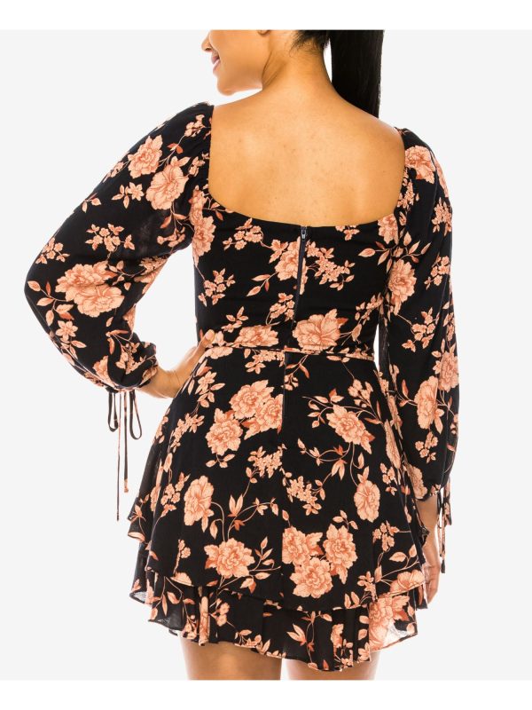 B DARLIN Womens Belted Floral 3 4 Sleeve Sweetheart Neckline Short Party Fit + Flare Dress Hot on Sale