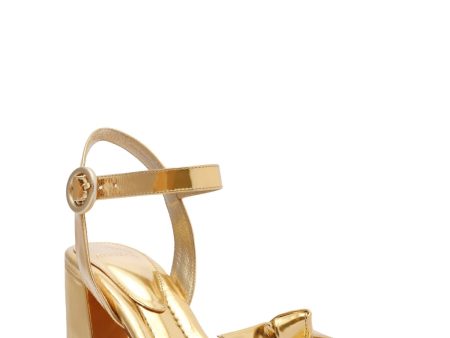 ALEXANDRE BIRMAN Womens Gold Knot Detail Metallic Ankle Strap Padded Clarita Almond Toe Flare Buckle Leather Heeled Online