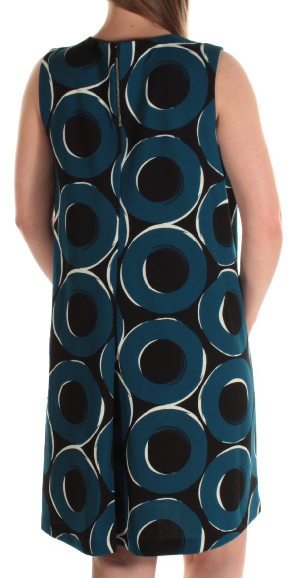 ALFANI Womens Pleated Printed Sleeveless Crew Neck Above The Knee Shift Dress Online Hot Sale