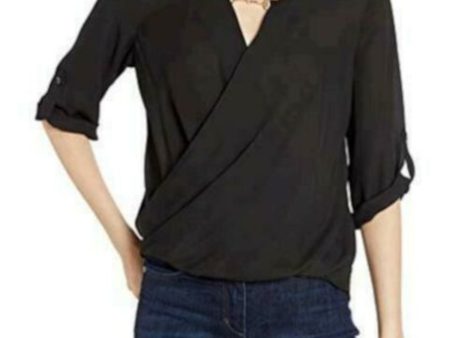 BCX Womens Black Cuffed Sleeve Keyhole Wrap Top For Sale