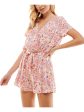 BEBOP Womens Sheer Floral Short Sleeve Surplice Neckline Straight leg Romper Supply