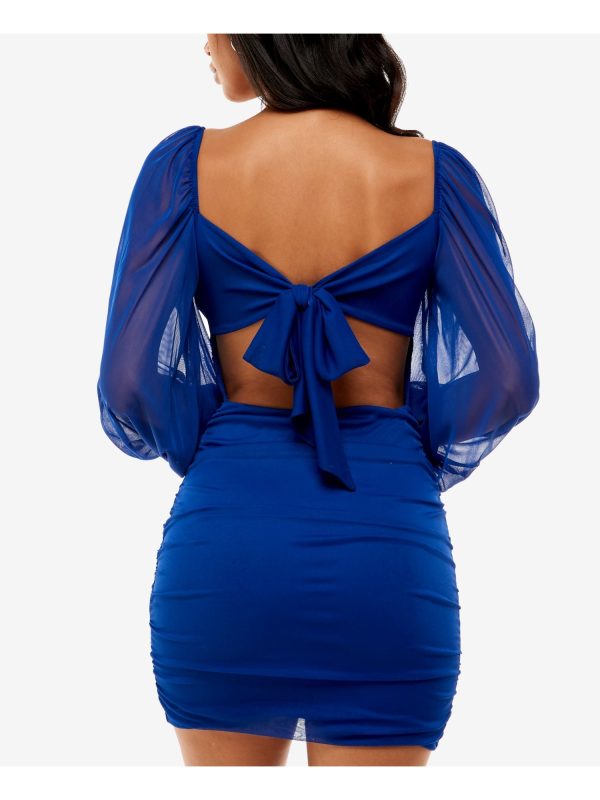 B DARLIN Womens Blue Cut Out Twist Front Tie Back Long Sleeve V Neck Short Party Body Con Dress Online