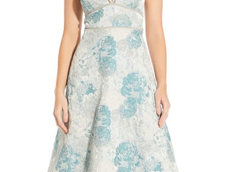 AIDAN MATTOX Womens Zippered Floral Sleeveless V Neck Midi Cocktail Fit + Flare Dress For Sale