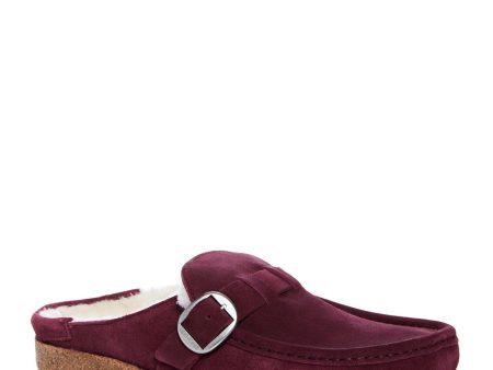 BIRKENSTOCK Womens Maroon Buckle Accent Comfort Buckley Round Toe Slip On Leather Clogs Shoes Online now