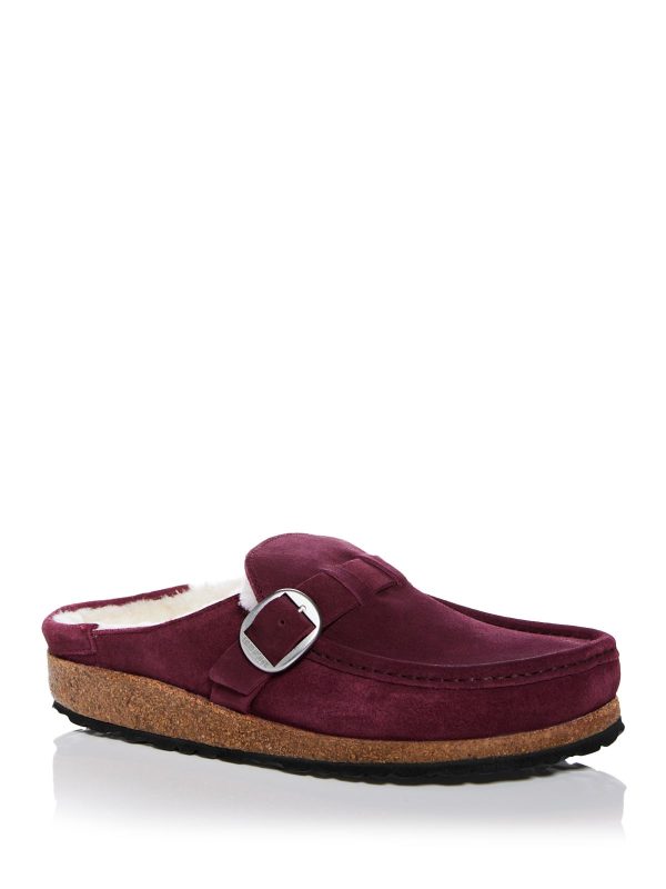 BIRKENSTOCK Womens Maroon Buckle Accent Comfort Buckley Round Toe Slip On Leather Clogs Shoes Online now