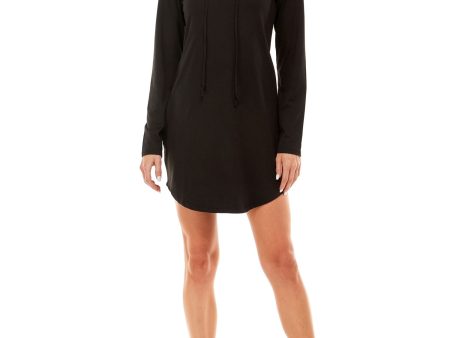 ALMOST FAMOUS Womens Black Stretch Cut Out Drawstring Hood Long Sleeve Crew Neck Above The Knee Fit + Flare Dress Online Sale