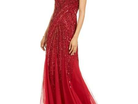 ADRIANNA PAPELL Womens Red Cap Sleeve Off Shoulder Formal Dress Online Hot Sale