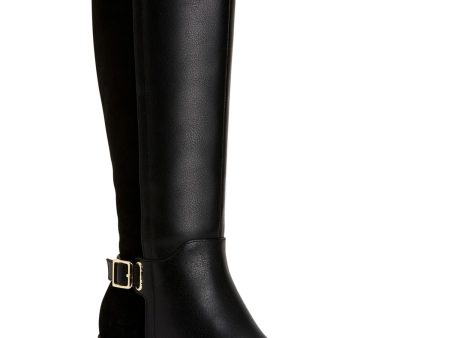 GIANI BERNINI Womens Black Slip Resistant Buckle Accent Stretch Sanaa Round Toe Wedge Zip-Up Leather Heeled Boots Online Hot Sale