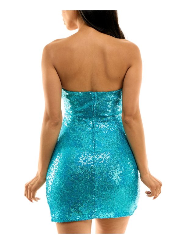 B DARLIN Womens Sequined Sleeveless Strapless Mini Party Sheath Dress For Discount