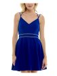 B DARLIN Womens Blue Zippered Crisscross Back Straps Sleeveless V Neck Short Party Fit + Flare Dress Sale