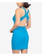 B DARLIN Womens Blue Zippered Crisscross Back Sleeveless Sweetheart Neckline Mini Evening Sheath Dress Online now