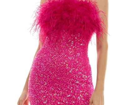 B DARLIN Womens Pink Zippered Lined Feathered Sleeveless Strapless Mini Party Body Con Dress on Sale