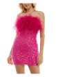 B DARLIN Womens Pink Zippered Lined Feathered Sleeveless Strapless Mini Party Body Con Dress on Sale