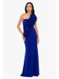 BETSY & ADAM Womens Blue Zippered Lined 3d Flower Detail Sleeveless Asymmetrical Neckline Full-Length Evening Gown Dress Discount