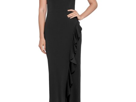 XSCAPE Womens Stretch Slitted Spaghetti Strap V Neck Full-Length Formal Gown Dress Online now