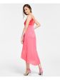 BAR III Womens Pink Zippered Lined Tulip Slit Color Block Spaghetti Strap Surplice Neckline Below The Knee Sheath Dress Online Sale