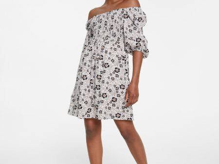 BAR III Womens Smocked Floral 3 4 Sleeve Off Shoulder Short Party Fit + Flare Dress Online now