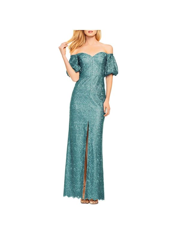 AIDAN MATTOX Womens Lace Elbow Sleeve Off Shoulder Full-Length Formal Gown Dress For Sale