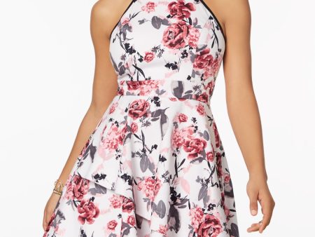 SPEECHLESS Womens Floral Sleeveless Halter Short Fit + Flare Dress Online now