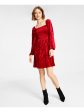 BAR III DRESSES Womens Unlined Long Sleeve Square Neck Above The Knee Fit + Flare Dress For Discount