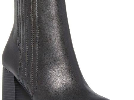 AQUA COLLEGE Womens Black Goring Cushioned Waterproof Slip Resistant Iconic Pointed Toe Stacked Heel Zip-Up Leather Dress Booties M on Sale