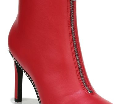 BAR III Womens Red Studded Ball Chain Front Zip Closure Ring Pull Cushioned Briget Pointed Toe Stiletto Zip-Up Booties M on Sale