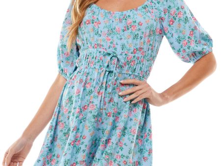 BEBOP Womens Sheer Floral Pouf Sleeve Scoop Neck Wide Leg Romper Supply