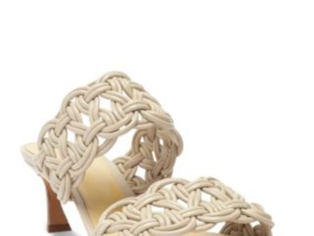 ALEXANDRE BIRMAN Womens Beige Woven Padded Sammy Round Toe Flare Slip On Leather Heeled For Cheap