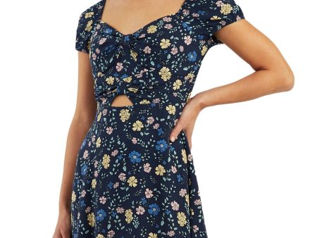 BCX Womens Smocked Floral Pouf Sleeve Sweetheart Neckline Short Party Fit + Flare Dress Hot on Sale