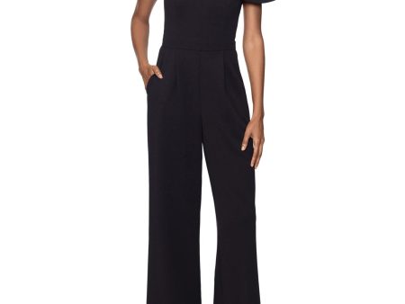 XSCAPE Womens Zippered Flutter Sleeve Asymmetrical Neckline Party Straight leg Jumpsuit on Sale