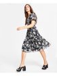 BAR III DRESSES Womens Cut Out Floral Short Sleeve V Neck Below The Knee A-Line Dress For Discount