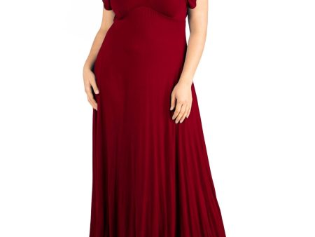 24 SEVEN COMFORT Womens Burgundy Short Sleeve V Neck Maxi Empire Waist Dress Online now