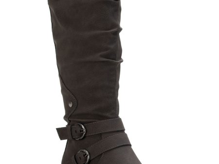 SUN STONE Womens Gray Lug Sole Ruched Buckle Accent Stretch Brinley Round Toe Block Heel Zip-Up Riding Boot Online now