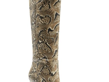 VINCE CAMUTO Womens Beige Cushioned Wide Calf Fendel Square Toe Stiletto Zip-Up Leather Dress Heeled Boots M Fashion