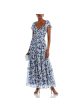 AQUA Womens Cut Out Floral Flutter Sleeve V Neck Maxi Party Fit + Flare Dress Cheap