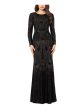 BETSY & ADAM Womens Black Zippered Lined Long Sleeve Round Neck Full-Length Formal Gown Dress Fashion