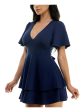 B DARLIN Womens Zippered Flutter Sleeve V Neck Short Fit + Flare Dress Discount