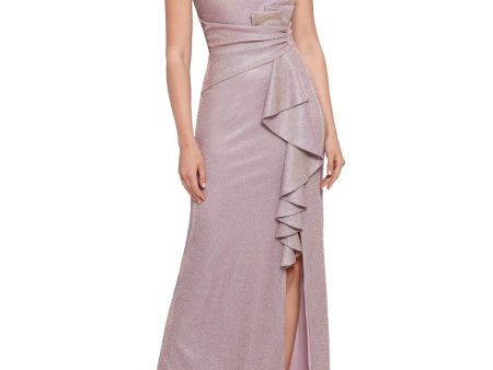 BETSY & ADAM Womens Ruffled Sleeveless Boat Neck Full-Length Evening Gown Dress on Sale