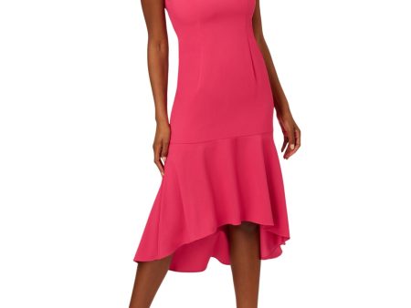 ADRIANNA PAPELL Womens Pink Ruffled Zippered Flounce Hem Lined Sleeveless Square Neck Midi Cocktail Hi-Lo Dress For Cheap