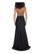 B DARLIN Womens Black Zippered Slitted Rhinestone-trim Lace-up Back Spaghetti Strap V Neck Full-Length Prom Gown Dress Cheap