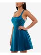 B DARLIN Womens Teal Pocketed Zippered Open Lace Up Back Lined Sleeveless Square Neck Short Party Fit + Flare Dress on Sale