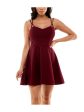 B DARLIN Womens Burgundy Stretch Zippered Darted Lined Spaghetti Strap Sweetheart Neckline Mini Party Fit + Flare Dress Sale