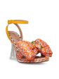 BETSEY JOHNSON Womens Orange Animal Print Embellished Hardware Bow Accent Ankle Strap Pollie Square Toe Flare Buckle Heeled M on Sale