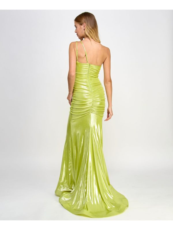 B DARLIN Womens Metallic Sleeveless Asymmetrical Neckline Full-Length Formal Gown Dress on Sale