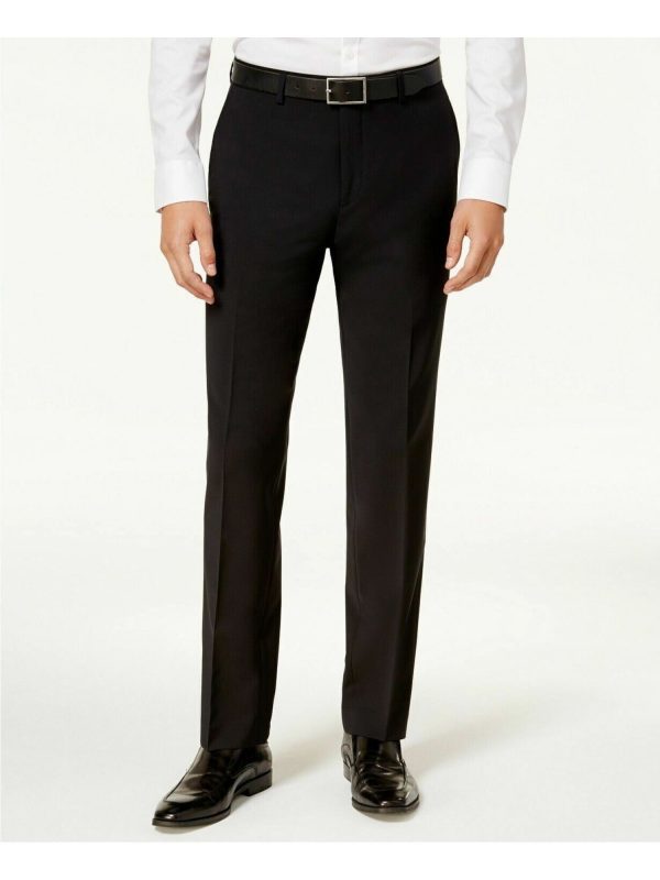 BAR III Mens Black Flat Front, Tapered, Slim Fit Performance Stretch Suit Separate Pants Cheap