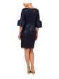 ADRIANNA PAPELL Womens Navy Sequined Zippered Lined Lace Bell Sleeve Square Neck Above The Knee Cocktail Sheath Dress Discount