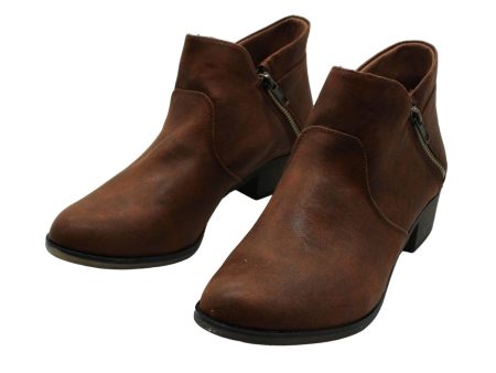 SUN STONE Womens Brown Breathable Non-Slip Abby Round Toe Block Heel Booties W Online Sale