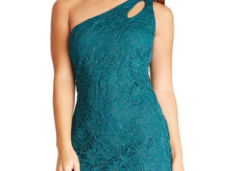 BCX Womens Green Lace Floral Sleeveless Asymmetrical Neckline Short Party Body Con Dress Supply