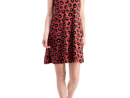 ANNE KLEIN Womens Stretch Printed Sleeveless Jewel Neck Above The Knee Fit + Flare Dress Online Hot Sale