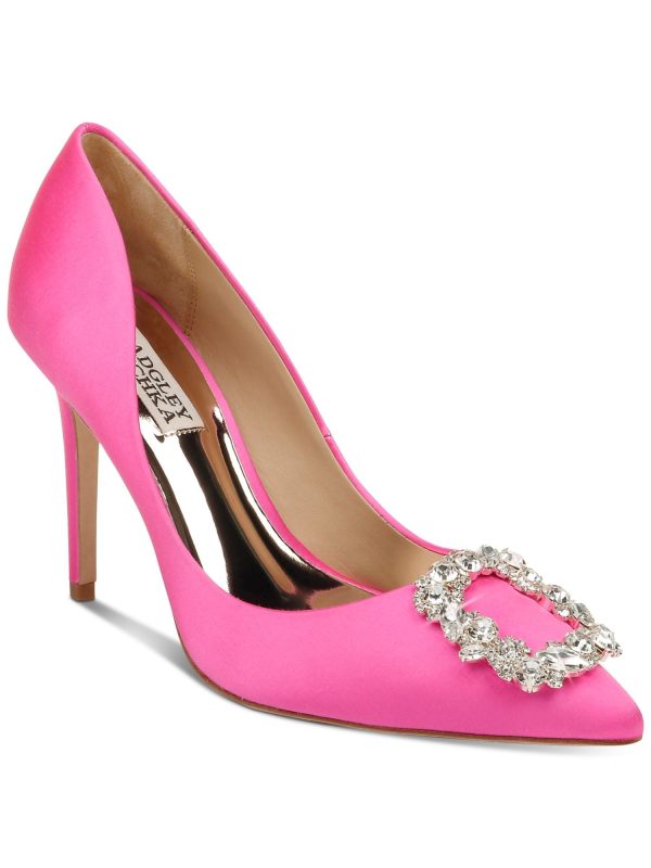 BADGLEY MISCHKA Womens Pink Padded Rhinestone Embellished Cher Pointed Toe Stiletto Slip On Dress Pumps Shoes M Online now